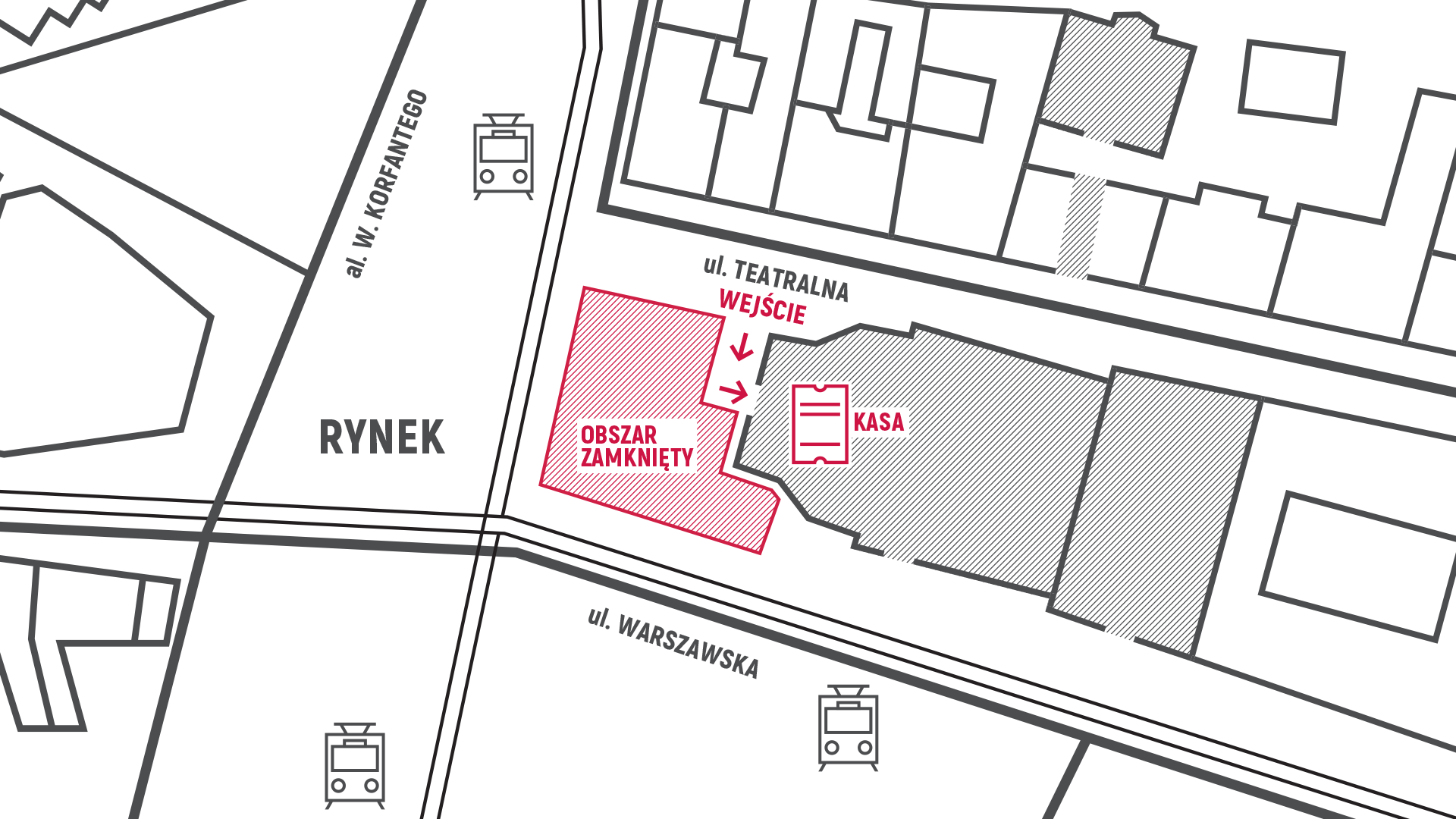 Mapa obrazująca wejście do Teatru Śląskiego na czas przygotować do jarmarku świątecznego